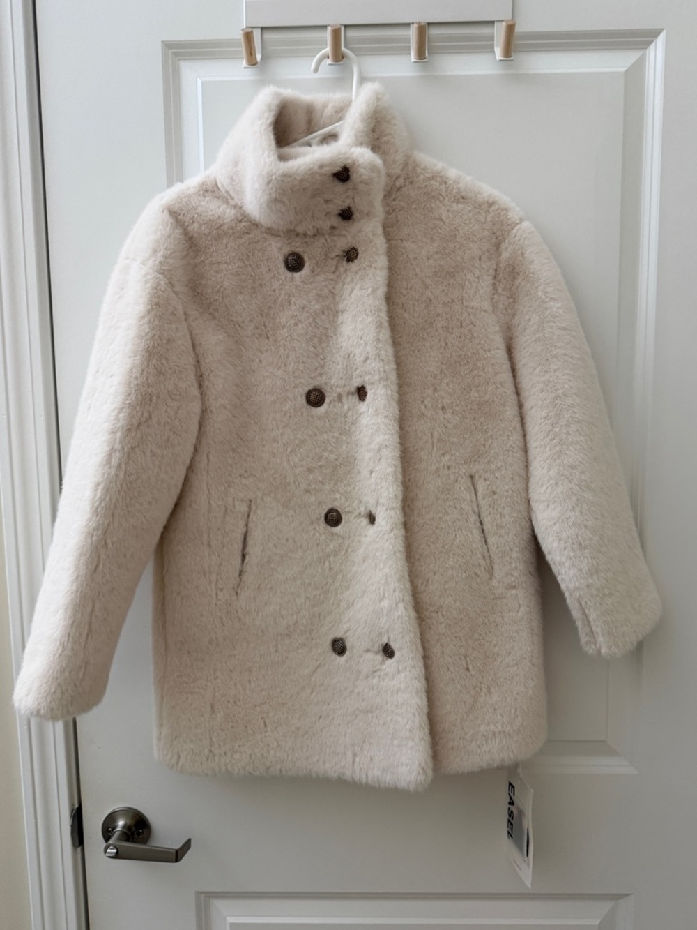 Plush Faux-Fur Coat in Cream